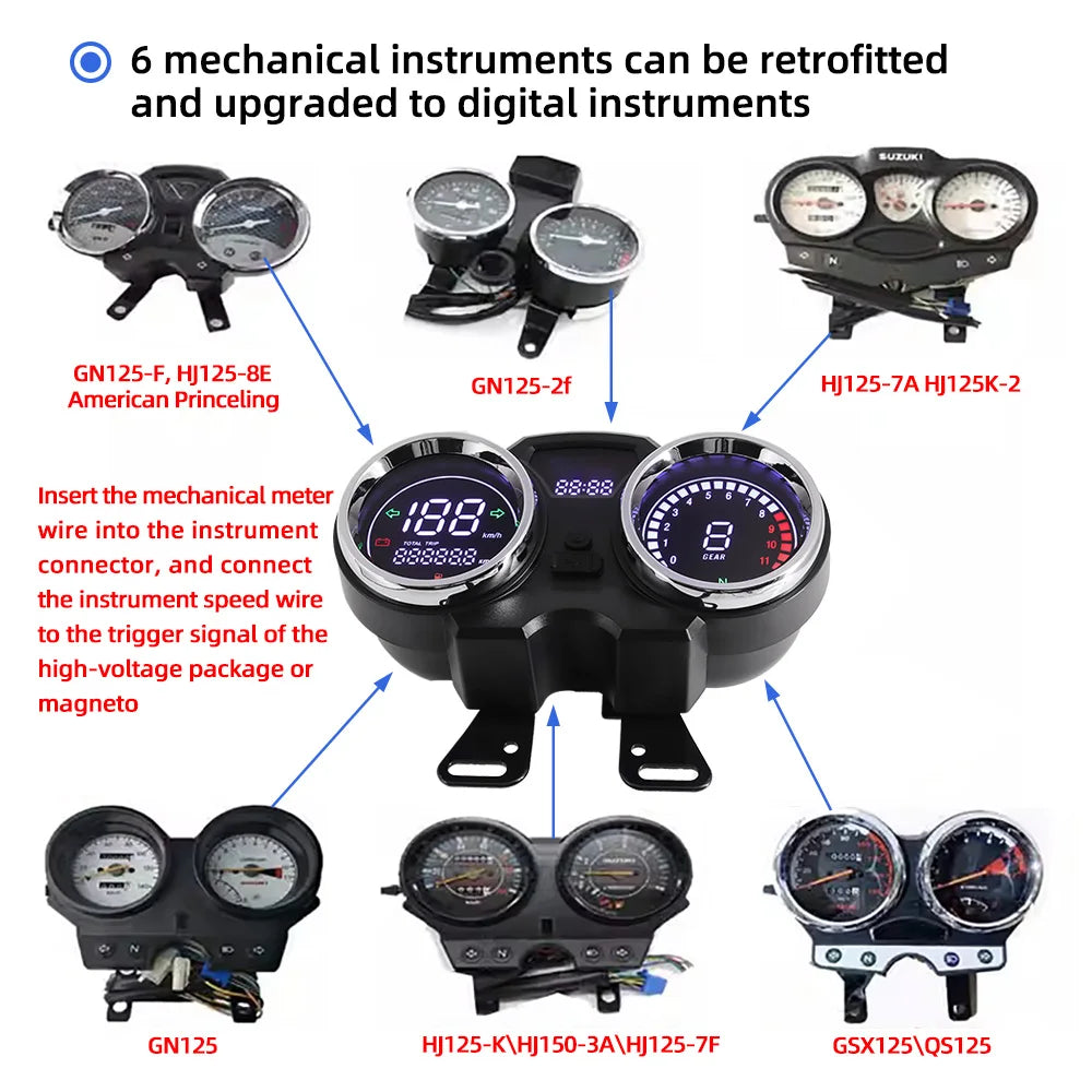 AD Motorcycle Digital Board Universal LCD Odometer Speedometer Meter Instrument Moto Dashboard Hour Counter Tachometer with Gear