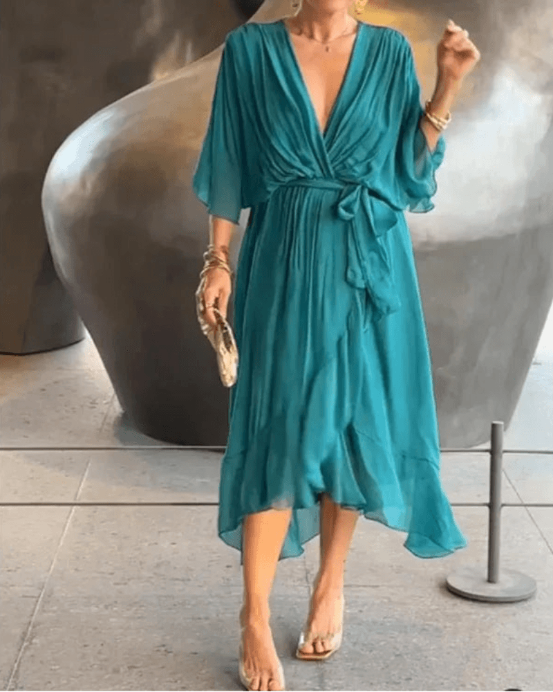 V-Neck Bat Sleeve Dress - Strappy Irregular Summer Style - P12 Hub Europe