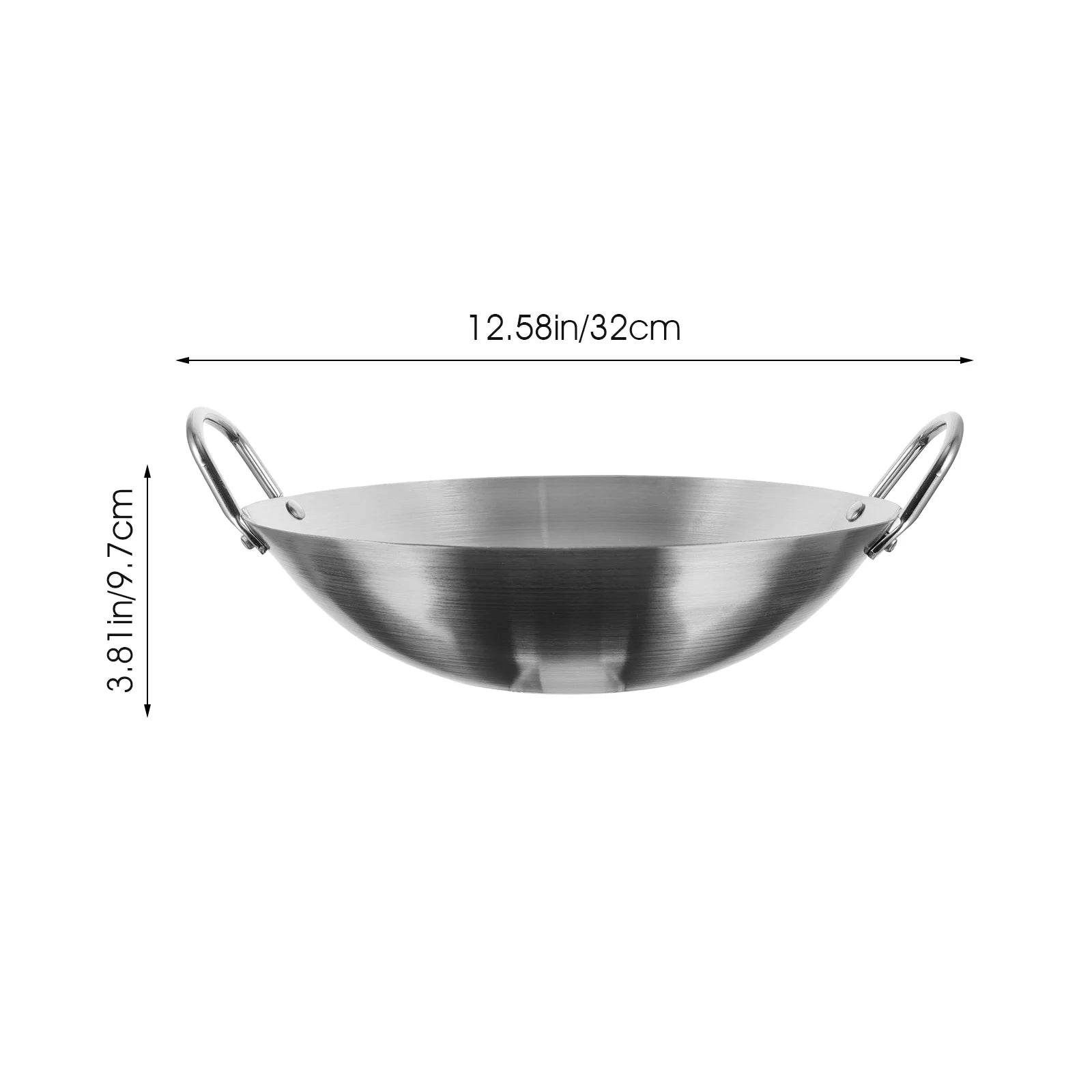 32 Double Ear Stir Fry Pan Practical Wok Stainless Steel Frying Pan Kitchen Cookware Deep Fryer Skillet Cooking Pot Round Bottom - P12 Hub Europe