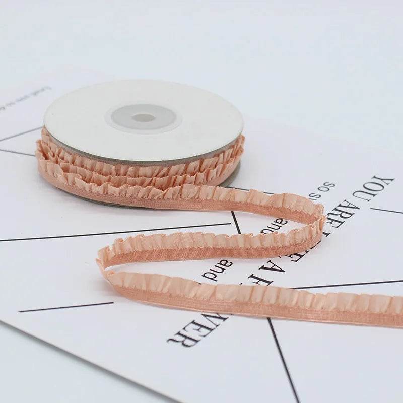 5yards 1cm Pleated Stretch Lace Trim Ribbon Ruffled Elastic Band Headdress Gift Box Bow Decorative DIY Craft Supplies - P12 Hub Europe