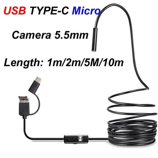 Endoscope 5.5mm USB Android,1-10M, LED, IP67, Micro/Type-C - P12 Hub Europe