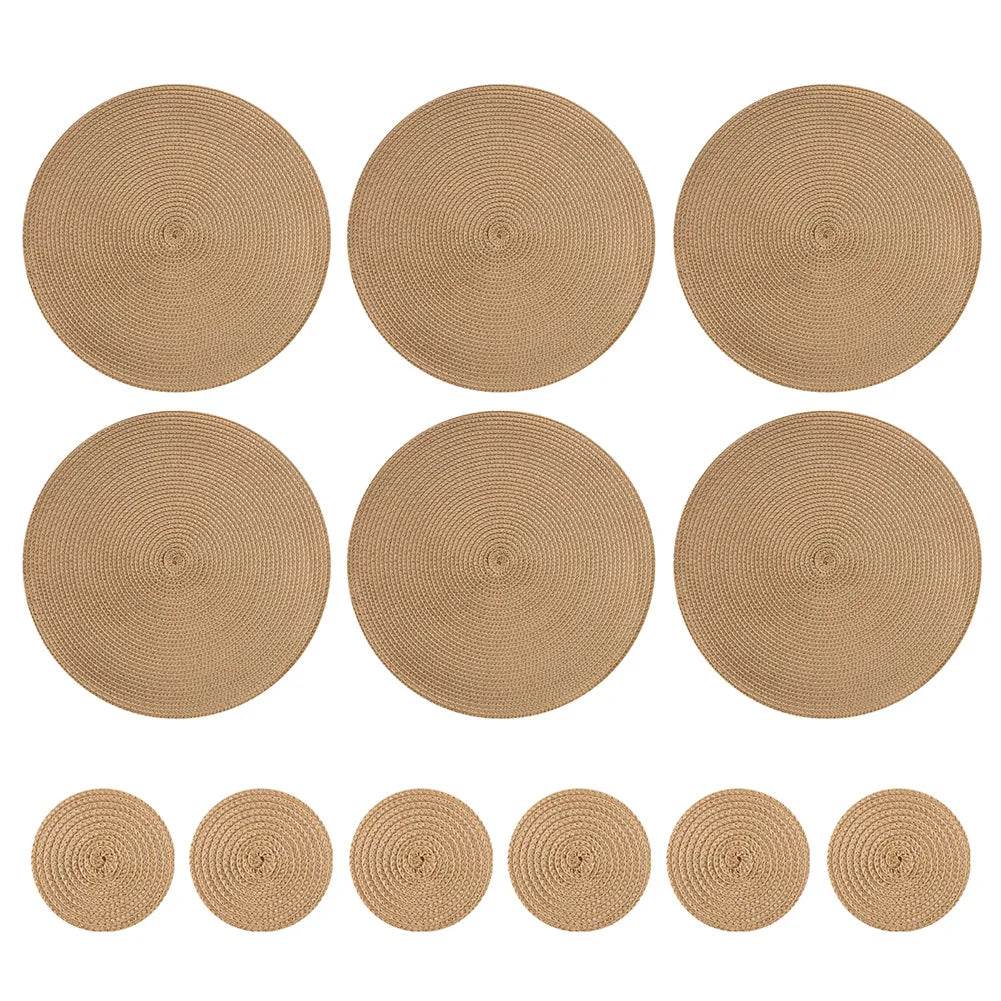 Round Braided Placemats Set of 6 Washable PP/PET Heat Resistant 34cm Table Place Mat for Kitchen Xmas Dining Table Party Decor - P12 Hub Europe