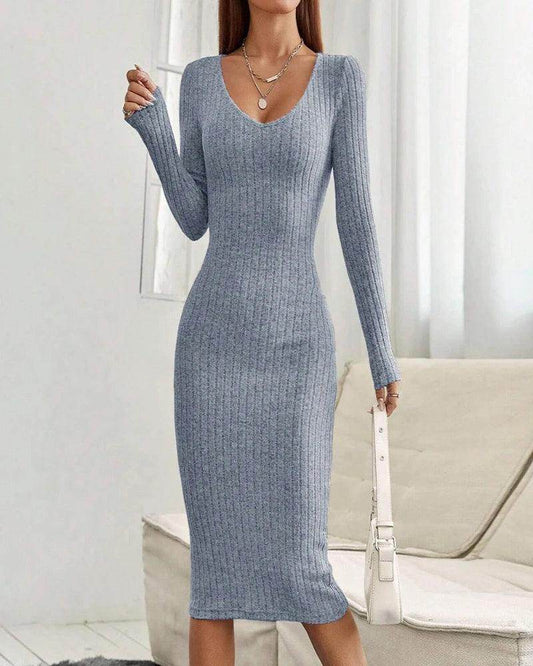 Knit Midi Bodycon Dress Long Sleeve Scoop Neck - P12 Hub Europe