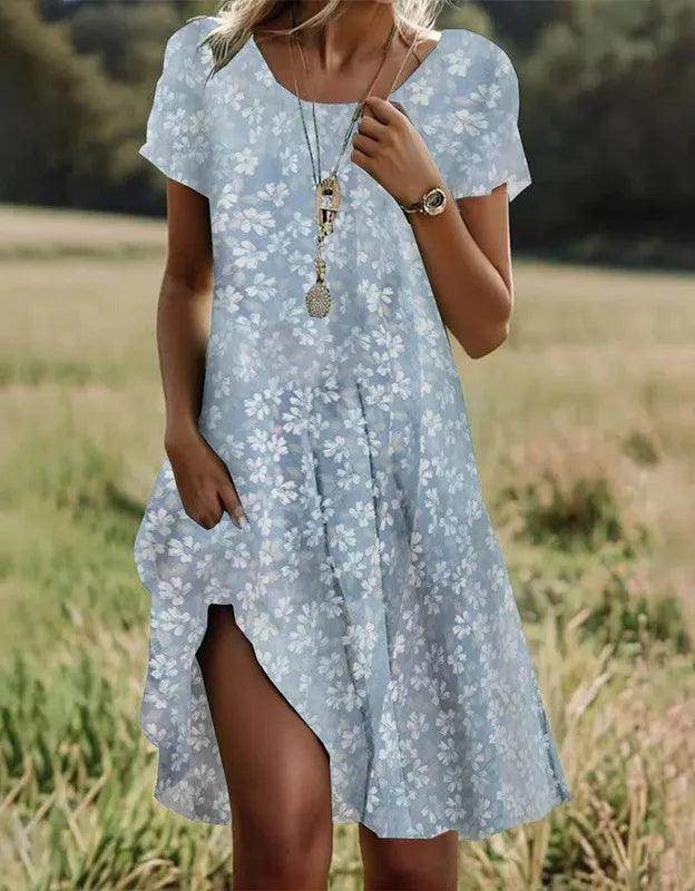 Floral Print Boho Beach Dress Casual Short Sleeve - P12 Hub Europe