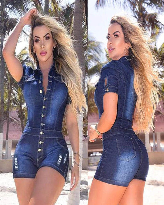 Bleached Denim Shorts Overalls Women - P12 Hub Europe