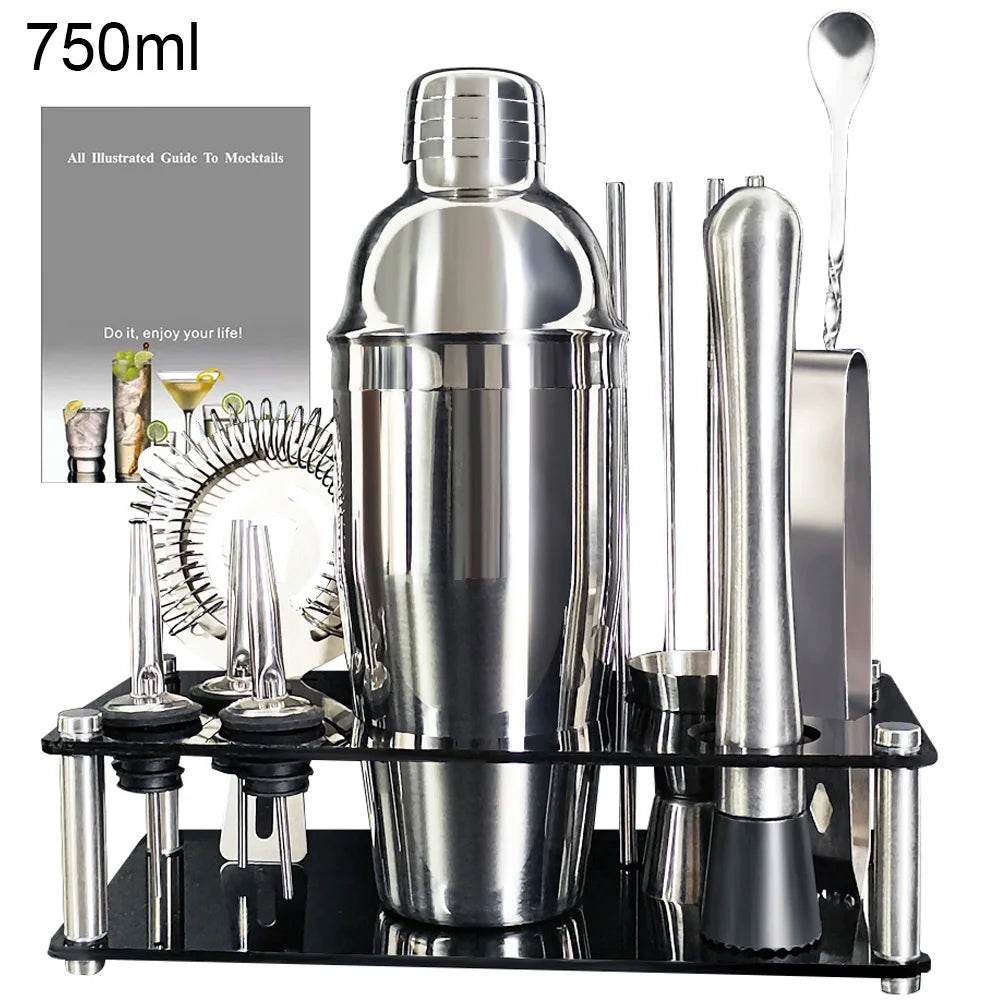 13-22Pcs 750ml 600ml Boston Cocktail Shaker Bar Tools Wine Mixer Set Bartender Cocktail Shaker Tool Kit with Holder - P12 Hub Europe
