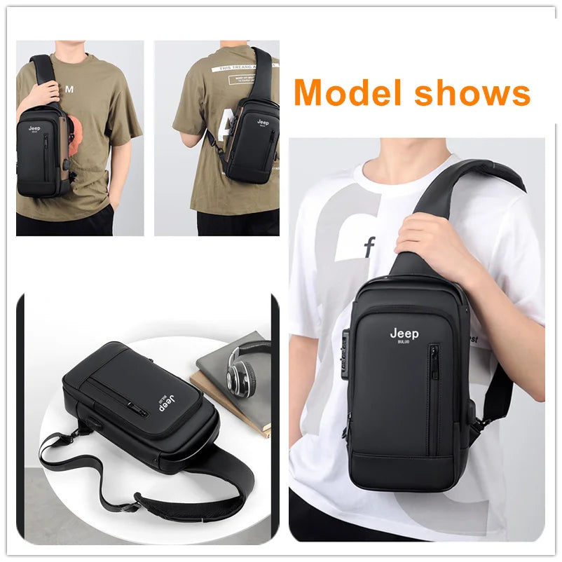 JEEP BULUO Hot New High Quality Men Chest Sling Bags Motorcycle Crossbody Shoulder Bag Travel Pack Anti-theft Male Fashion Brand