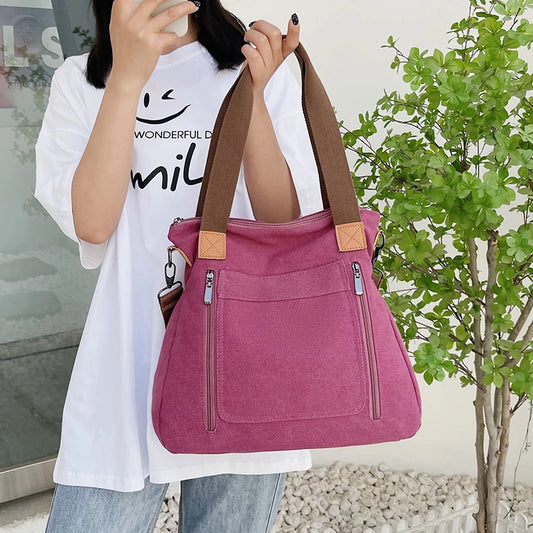 Cross-border large-capacity canvas women's bag, casual cross-body bag, Korean-style fashionable tote bag, simple handbag, new st