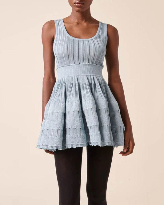 Cryptographic Ruffles Knitted Midi Dress - Elegant Backless - P12 Hub Europe