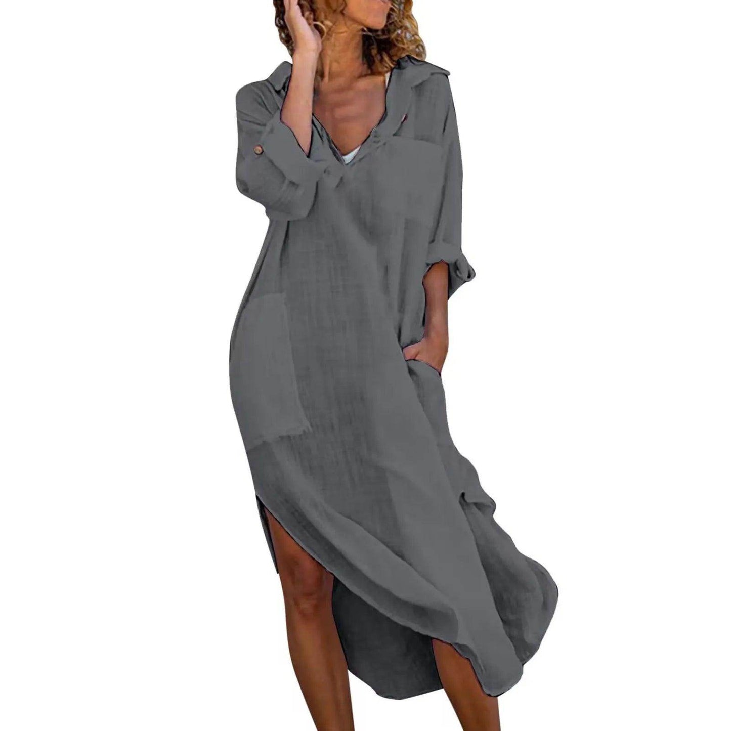 Linen Cotton Shirt Dress Vintage Oversized Casual - P12 Hub Europe