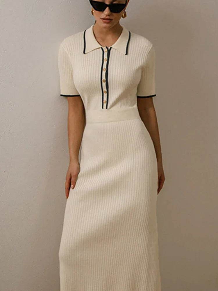 2025 Autumn White Knit Maxi Dress - Elegant Patchwork - P12 Hub Europe