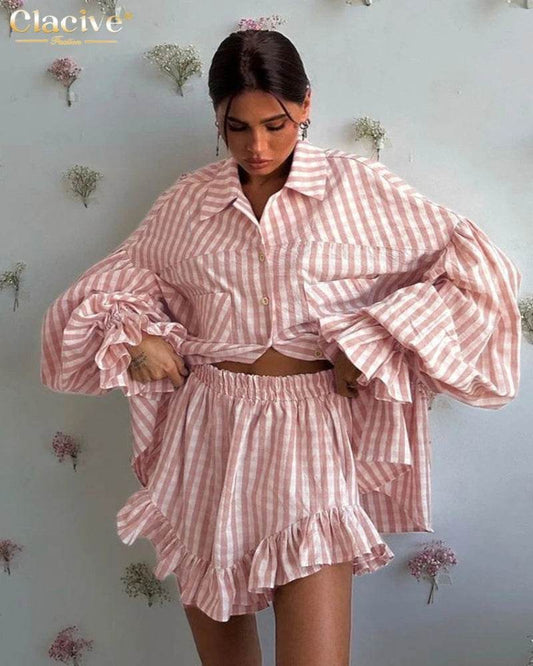 Clacive Stripe Ruffle Shorts Set - P12 Hub Europe