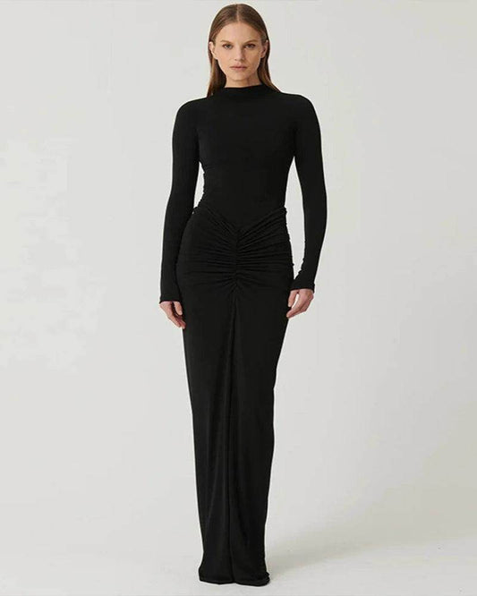 Folded Knit Mini Dress O-Neck Long Sleeve - P12 Hub Europe