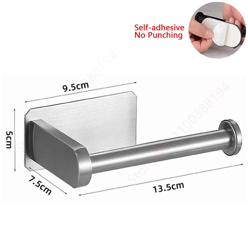 Adhesive Toilet Roll Paper Holder Organizer Wall Mount Storage Stand Kitchen Bathroom No Drill Tissue Towel Dispenser Stainless - P12 Hub Europe