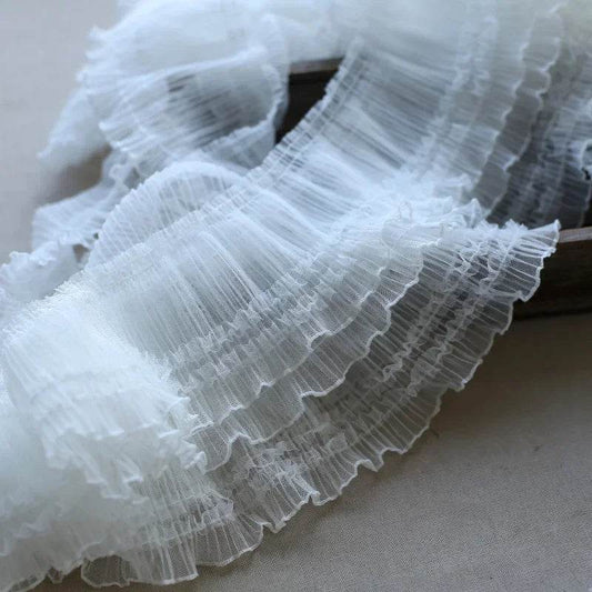 10CM Wide Modern Embroidery Flower Tulle Lace Fabric Trim Ribbon DIY Sewing Ruffle Applique Collar Fringe Wedding Decor - P12 Hub Europe