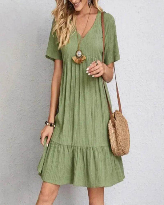 Summer Peplum V-Neck Short Sleeve Dress - P12 Hub Europe