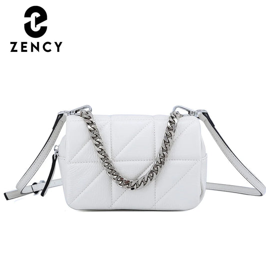 Zency New Summer Luxury Genuine Leather Chain Women's Handbag Diamond Shoulder Bag For Ladies Fashion Crossbody Simple Flap