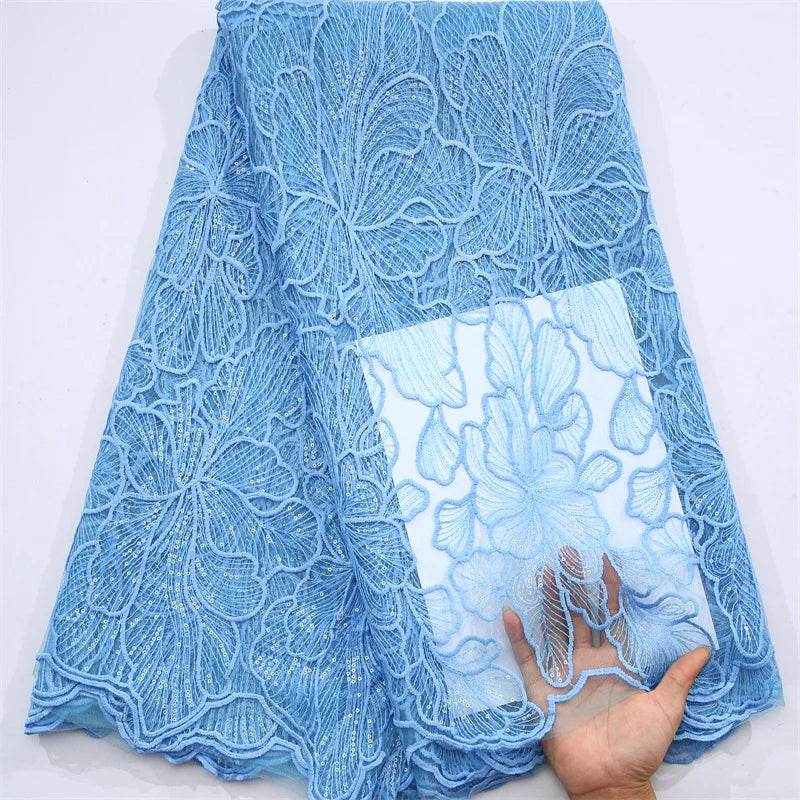African Milk Silk Mesh Lace with Sequins 2025 French Net Lace Fabric Sewing Embroidered Lace Tulle Nigerian Women Wedding Dress - P12 Hub Europe