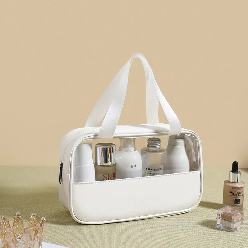 Personalized Embroidery Stitching Cosmetic Bag PVC Translucent Large-Capacity Bath Bag PU Waterproof Portable Travel Storage Bag