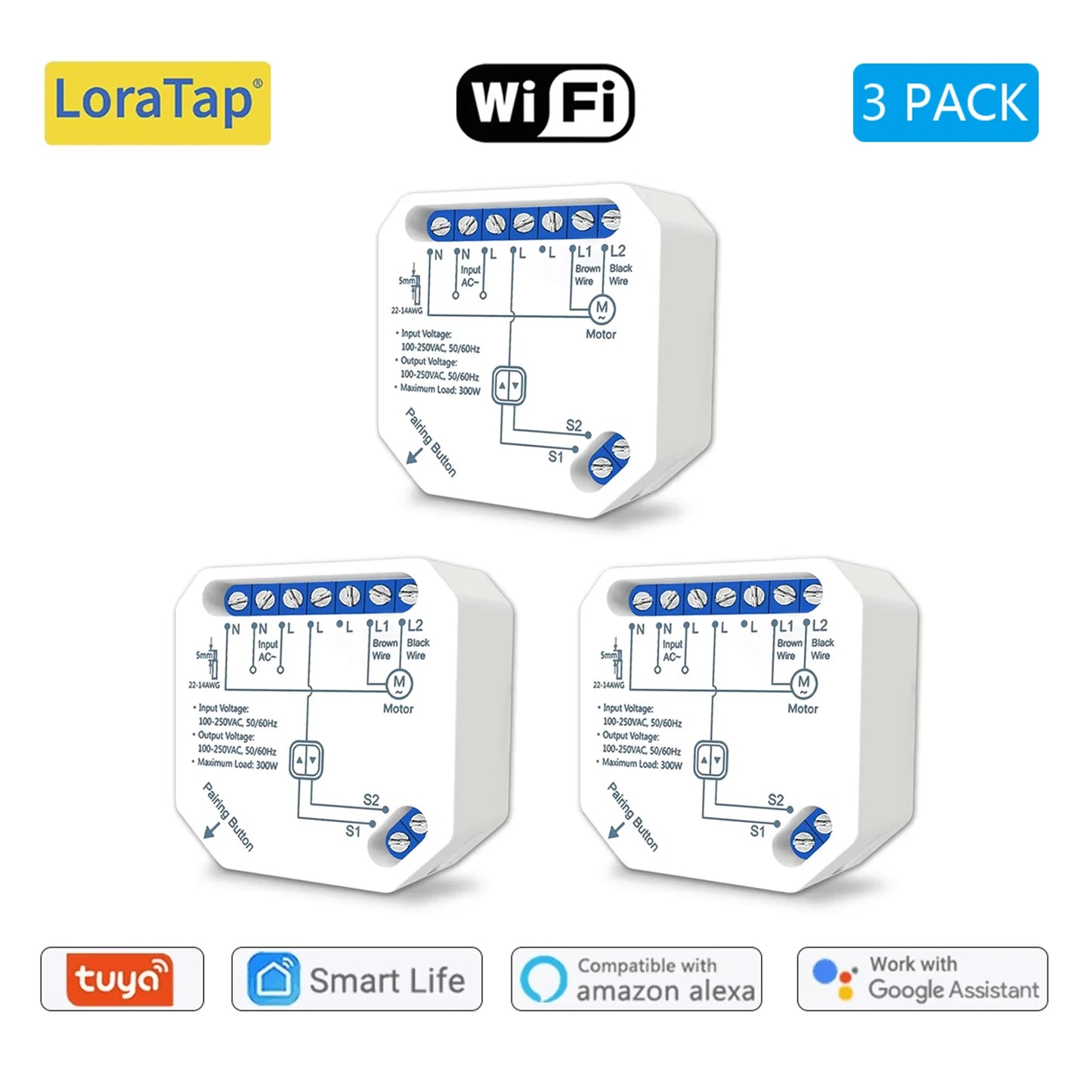 Tuya Smart Life WiFi Curtains Switch Connected Roller Shutters Control Blinds Motor Google Home Alexa Electric Window LoraTap