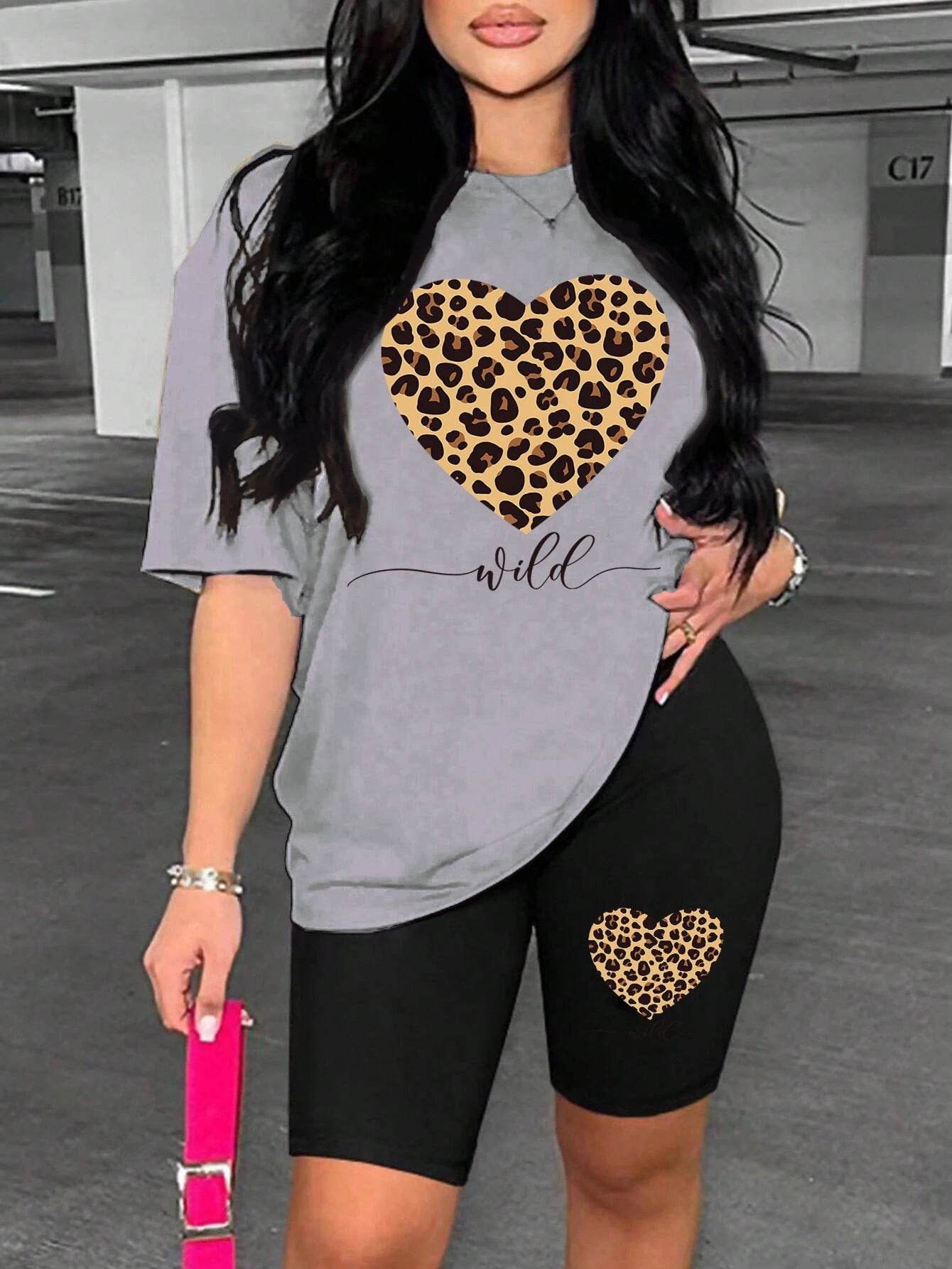 Leopard Heart Cartoon Shorts Set - P12 Hub Europe