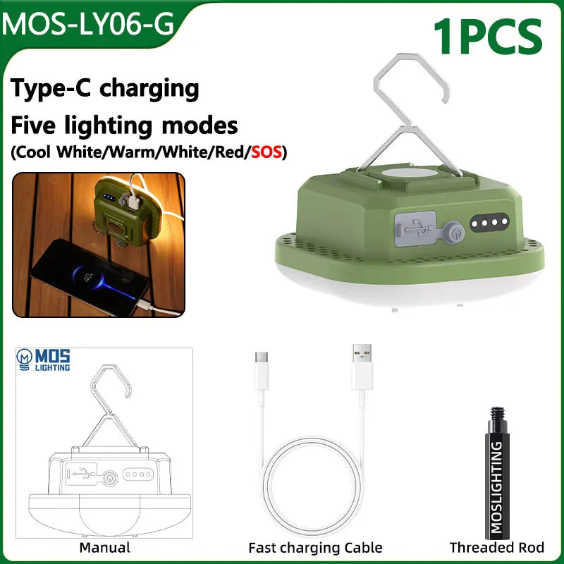 MOSLIGHTING 80W Camping Lantern Portable Flashlights Rechargeable Light IPX65 Waterproof with 4 Modes Dimmable Hanging Tent Lamp