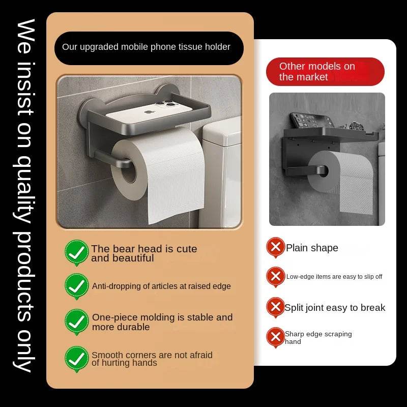 Bear head toilet paper holder, no drilling, toilet paper dispenser, wall-mounted facial tissue holder, toilet paper roll holder, - P12 Hub Europe
