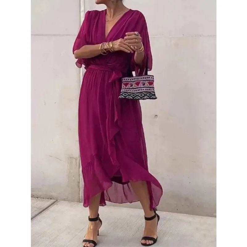 V-Neck Bat Sleeve Dress - Strappy Irregular Summer Style - P12 Hub Europe