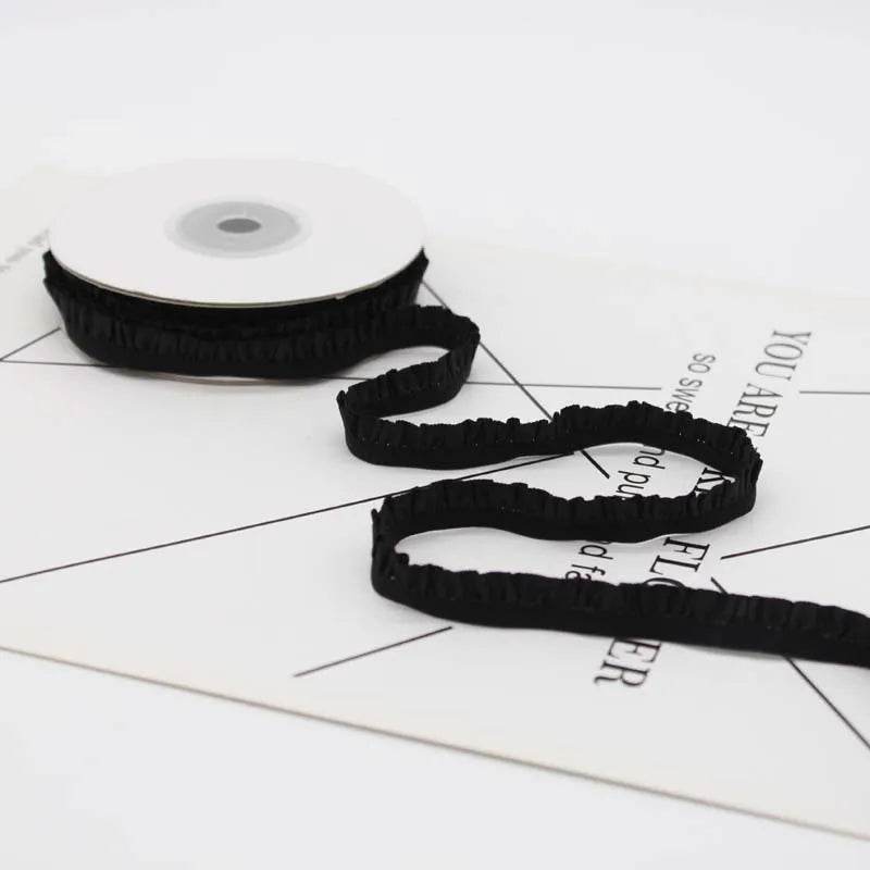 5yards 1cm Pleated Stretch Lace Trim Ribbon Ruffled Elastic Band Headdress Gift Box Bow Decorative DIY Craft Supplies - P12 Hub Europe