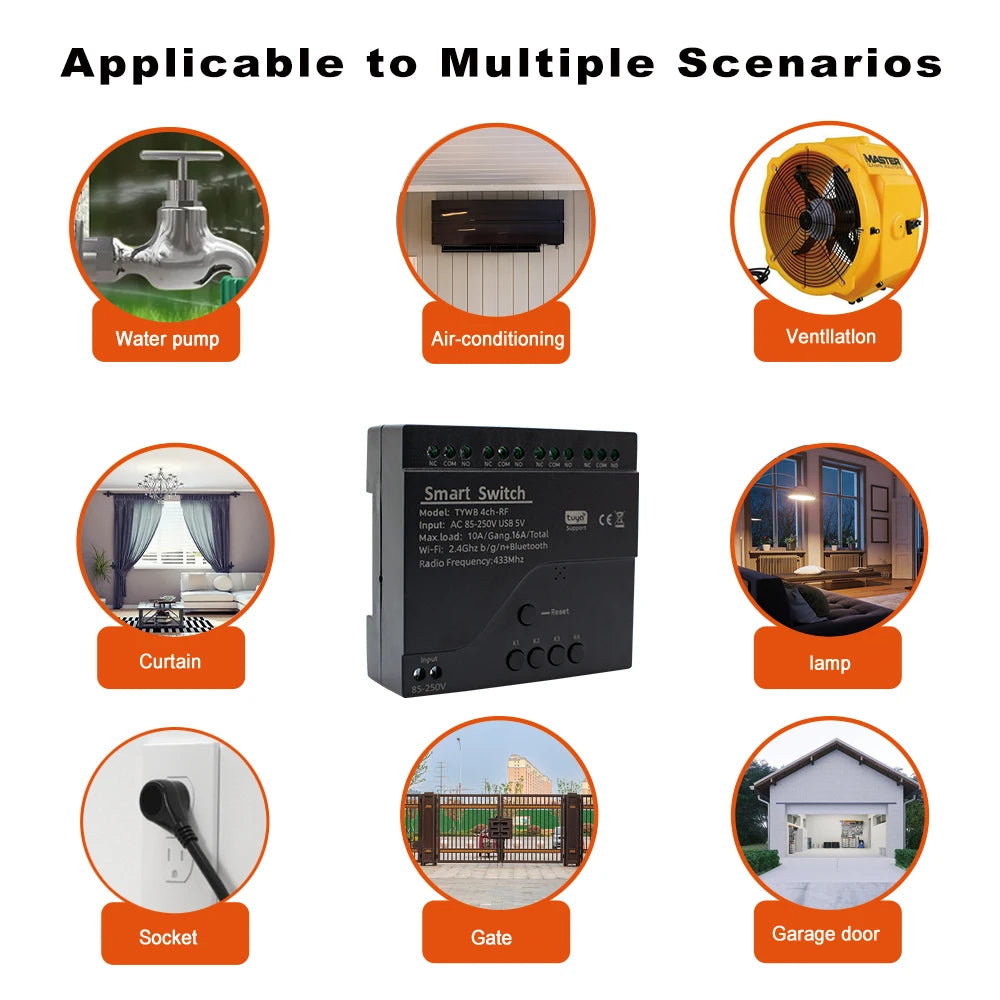 4CH Tuya Wifi Smart Switch AC 220V 85-250V 7-32V 10A Relay Intelligent Automation Module Controller Work With Alexa Google Home