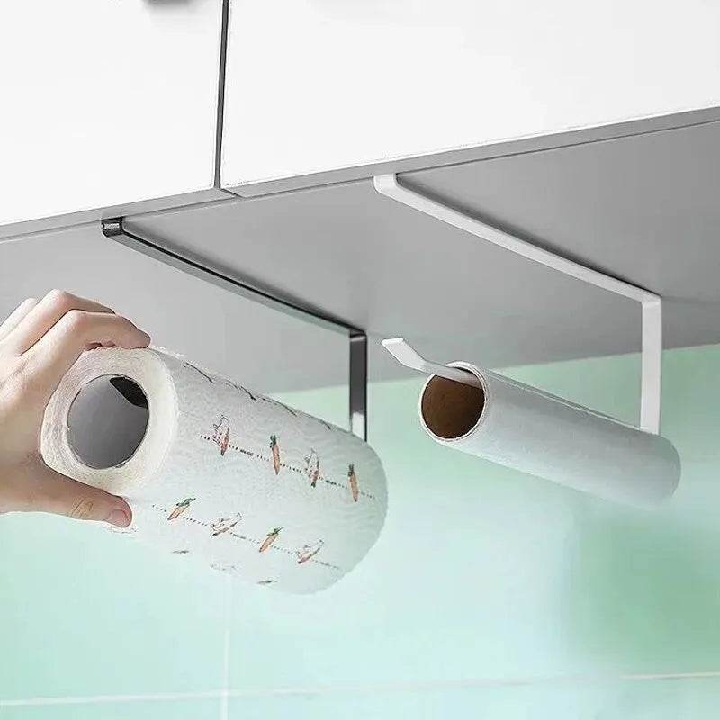 Paper Roll Holder Towel Rack Cling Film Storage Rack Bathroom No Punching Storage Rack Hanging Shelf Kitchen Tissue Accessories - P12 Hub Europe