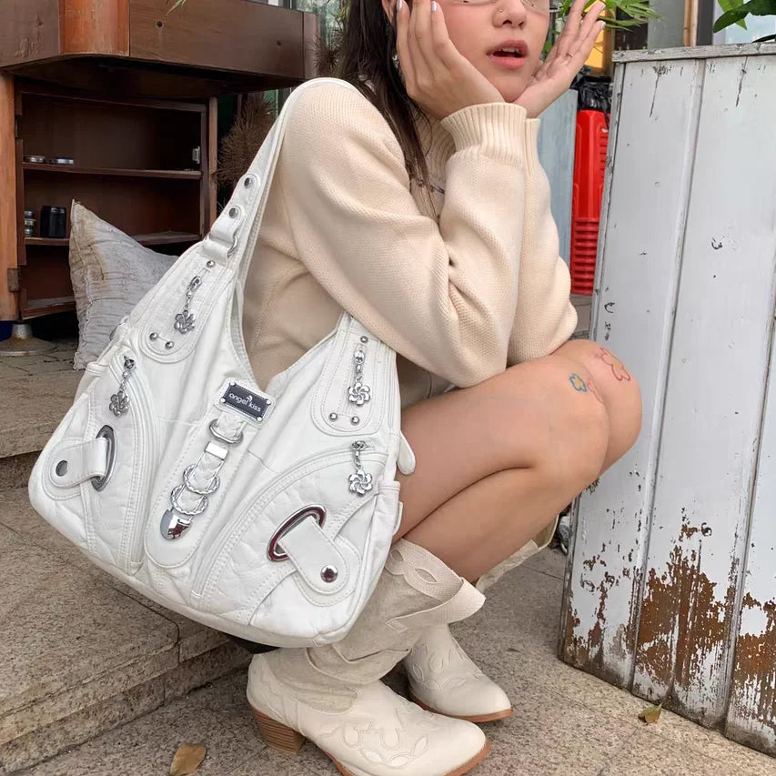 JIAERDI Vintage Brown Y2k Handbag Women Retro Subculture Leather Large Capacity Shoulder Bags Ladies Harajuku Aesthetic Tote Bag