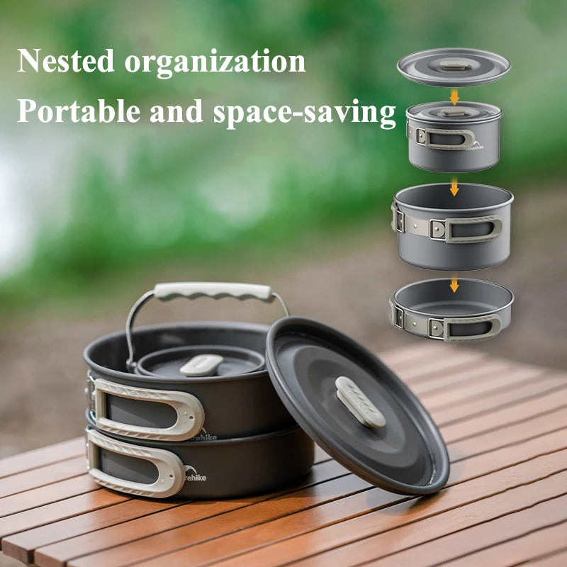 Naturehike Camping Pot Set 4-7 Persons Aluminum Alloy Cookware Pot Set Portable Outdoor Picnic Tableware Camping Cookware Kit