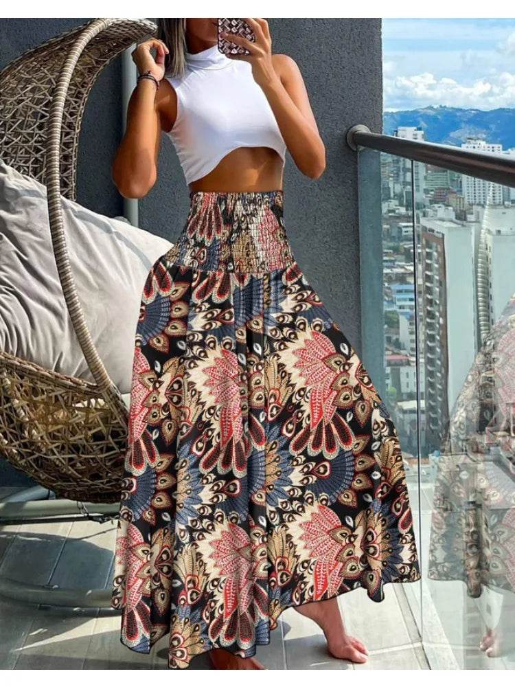 Women's Boho Floral Knee Skirt - P12 Hub Europe