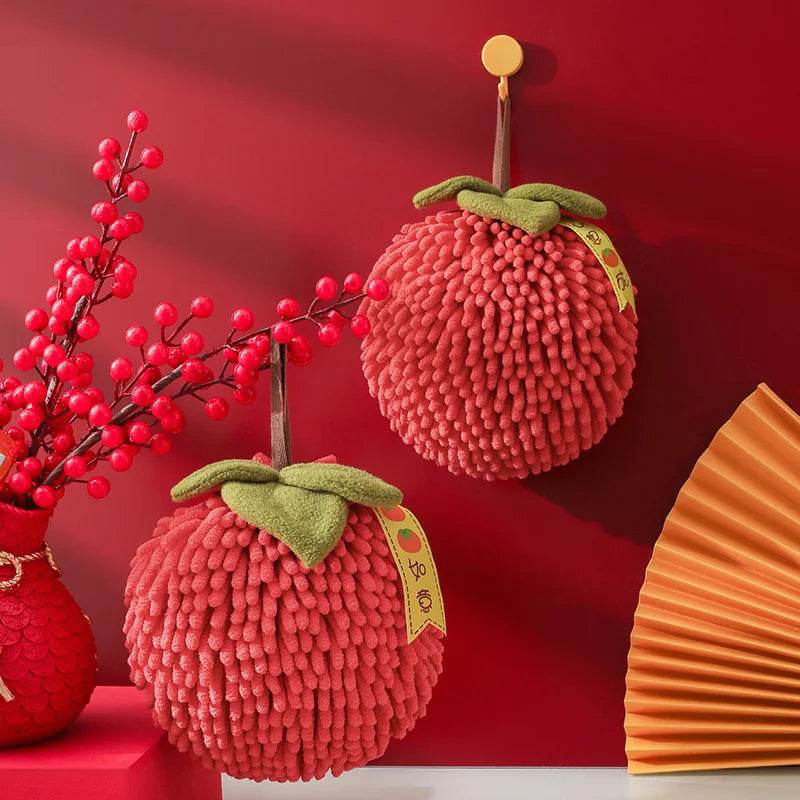 Cute Chenille Hand Towel Kitchen Bathroom Red Hand Ball with Hanging Loop Quick Drying Soft Absorbent Towel Home Tool - P12 Hub Europe