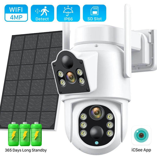 Outdoor Solar Camera 4MP PTZ Dual Lens, Battery, Color Night - P12 Hub Europe