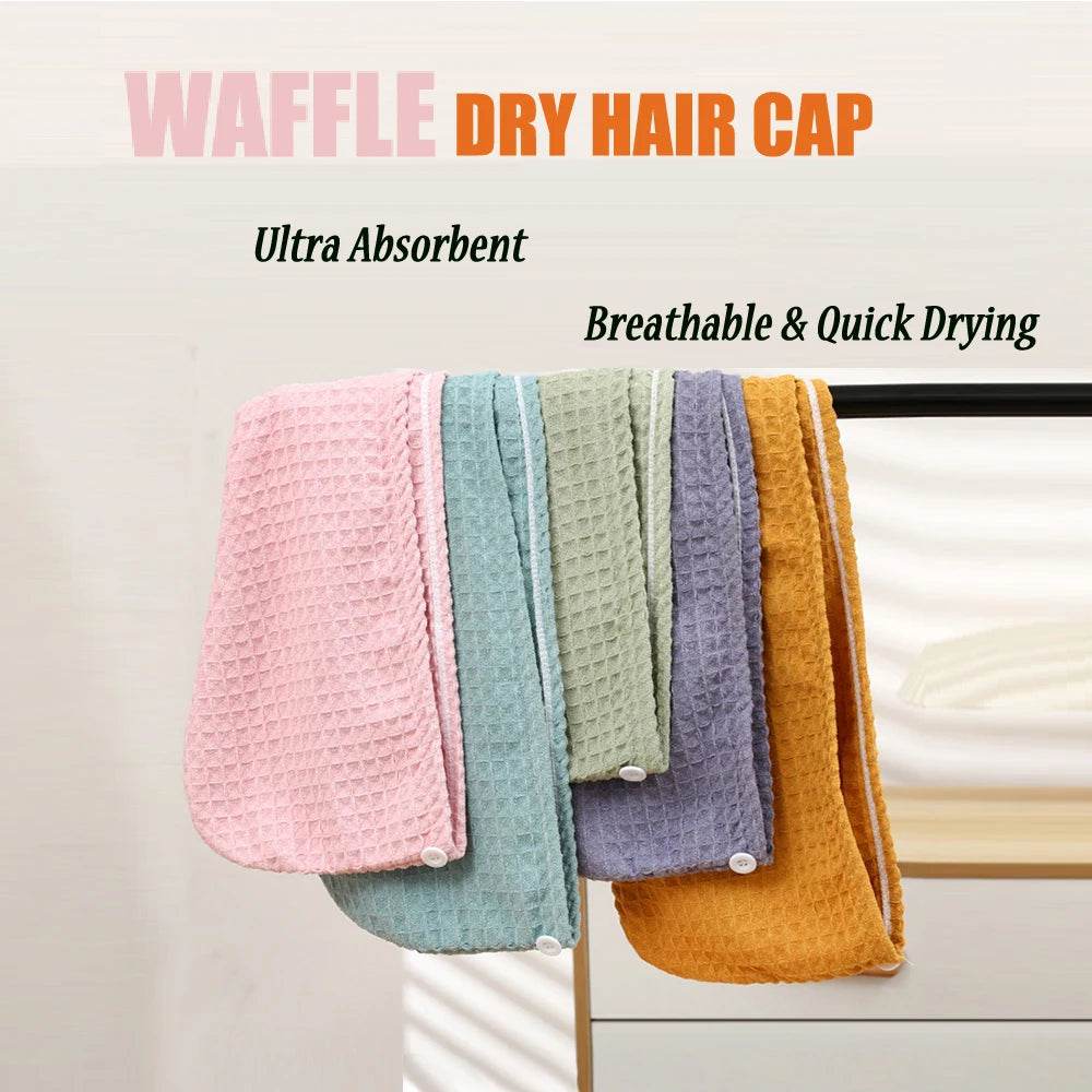 Waffle Drying Hair Towel for All Hair Style Microfiber Super Absorbent Quick Drying Hair Turban Reduce Frizz And Hair Damage - P12 Hub Europe