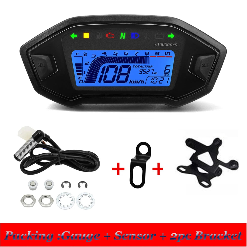 Newest Universal Motorcycle Speedometer 7 Colors Digital Meters Instrument LCD 13000rpm Tachometer Turn Signal Light Indicator