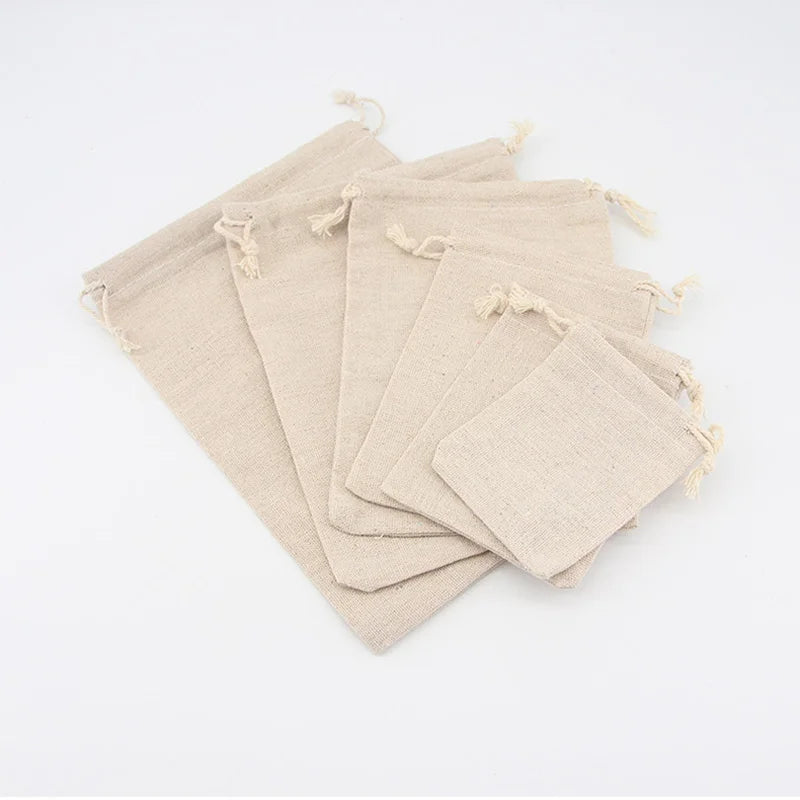 5/10 Pcs/Lot Wedding Linen Drawstring Bags Christmas Party Gift Package Small Cotton Pouches Home Kitchen Organize Sacks 15x20cm