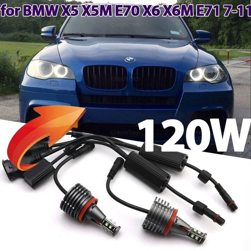 120W 6000K White H8 LED Car Angel Eyes Marker Lights Bulbs error free For BMW X5 X5M E70 X6 X6M E71 E72 2007-2011