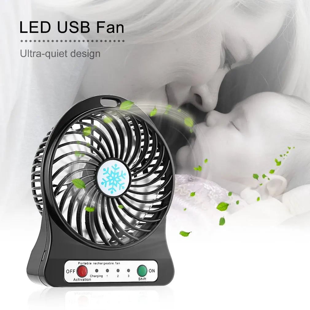 Mini small fan outdoor portable USB charging LED light fan summer outdoor camping cooling handheld fan outdoor supplies