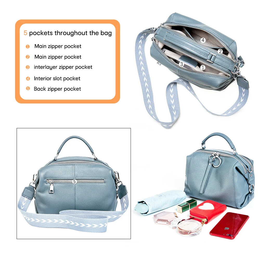 Zency Women's Handbag Genuine Leather Cowhide Cross Body Bags Ladies Shoulder Top Handle Satchel Trendy 2025 Boston Bags Shopper