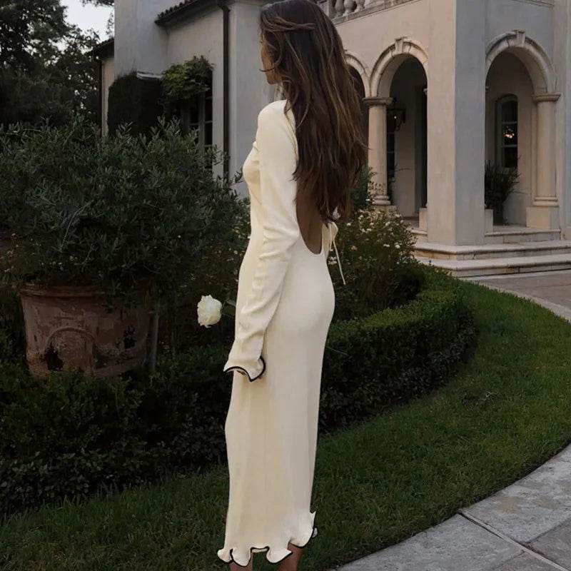 Cryptographic Ruffles Knitted Midi Dress - Elegant Backless - P12 Hub Europe