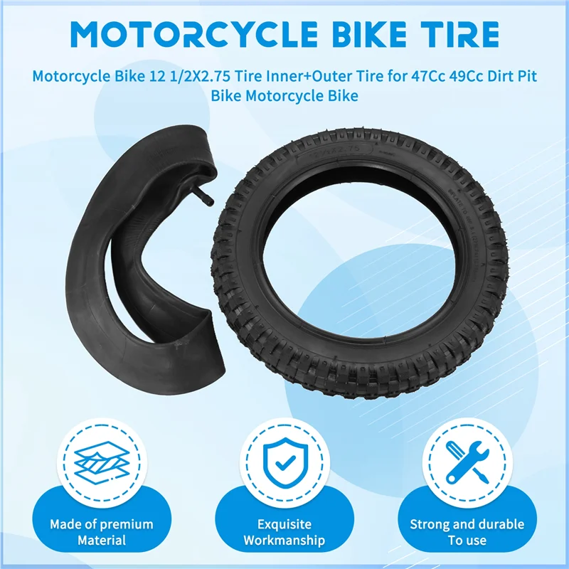 H5-Motorcycle Bike 12 1/2X2.75 Tire Inner+Outer Tire For 47Cc 49Cc Dirt Pit Bike Motorcycle Bike