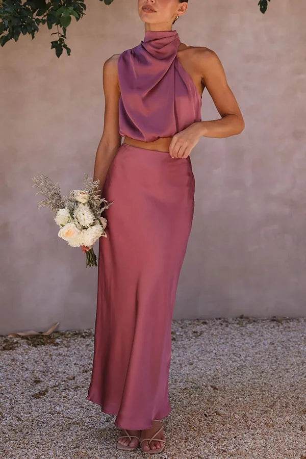 Women Satin Off-Shoulder Skirt Set - P12 Hub Europe