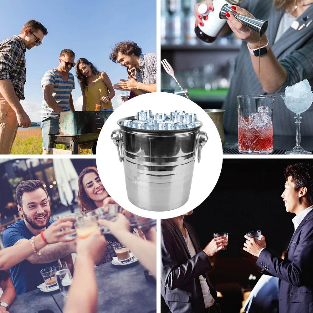 Wine Beer Cooler Bucket 5L Stainless Steel Ice Cube Maker For KTV Bar Kitchen Party Barware Champagne Wine Beer Bucket - P12 Hub Europe