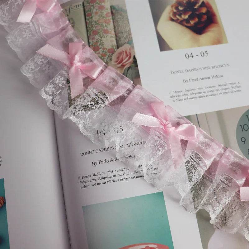 Pink Double-layer Embroidered Bow Applique Lace DIY Children's Hat Dress Frame Home Textile Storage Basket Cabinet Decoration - P12 Hub Europe