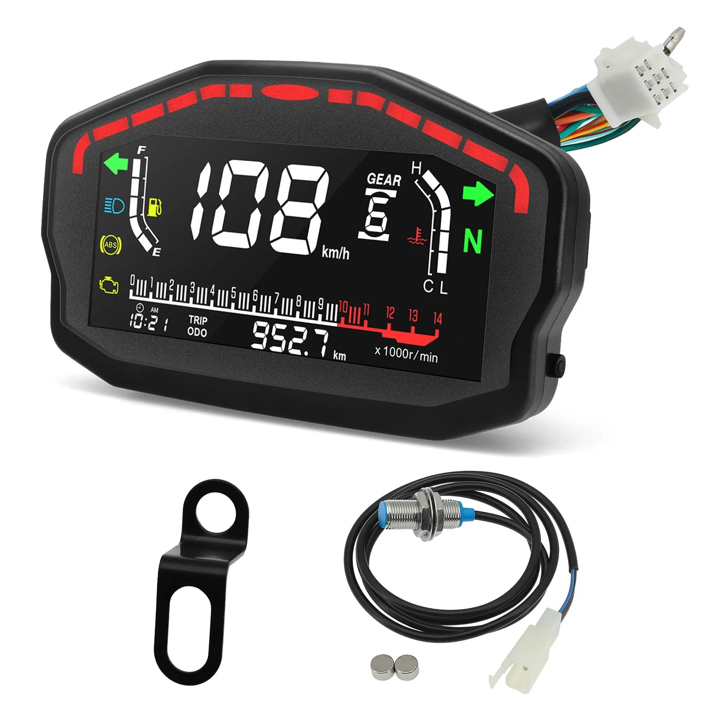 for1, 2,4 Cylinders Motorcycle Digital Board Dash Universal Motorbike Speedometer 0-14000r/min Odometer Gauge Gear Adjustable