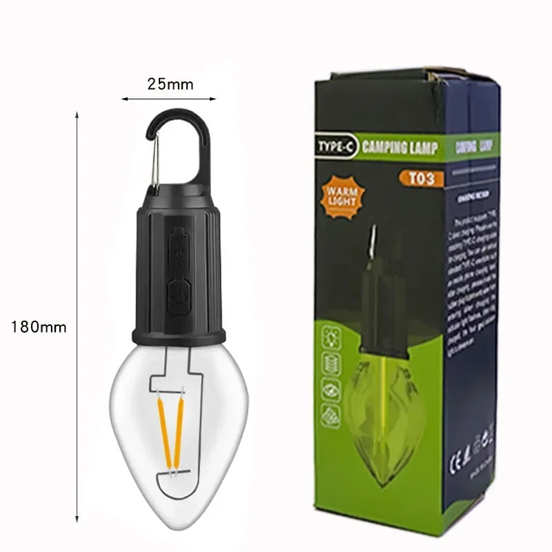Portable LED Camping Light Type-C Charging Warm Light Camping Lamp with Hook Waterproof Lighting Lantern for Hiking Fishing