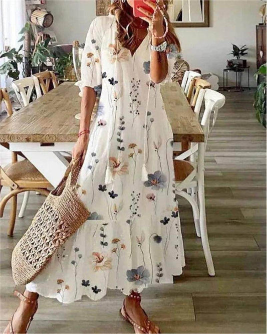 V-Neck Long Dress Casual Sweet Loose - P12 Hub Europe